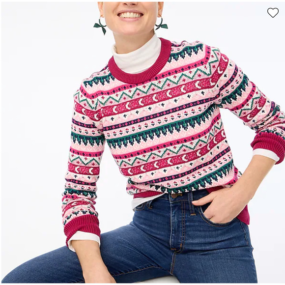 NWT J. Crew Pink, Green & Blue Fair Isle Cotton Sweater - Picture 3 of 10